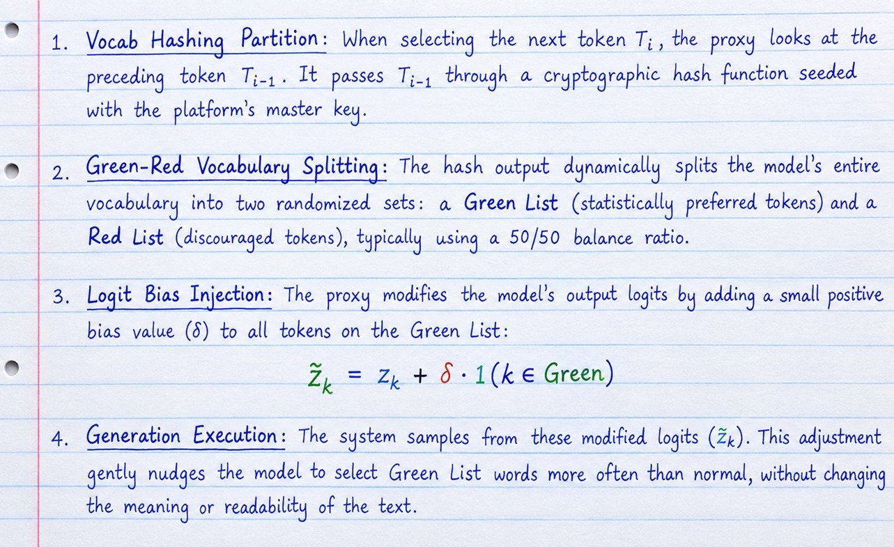 Token-Level Generative Watermarking Mechanics